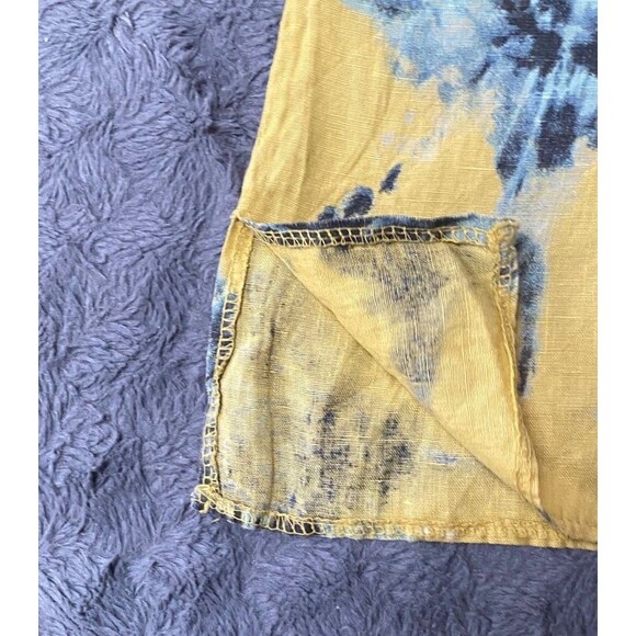 Bellambia Italy Linen Boxy Top Size L Blouse Cap Sleeve Yellow Blue Tie Dye - Picture 7 of 10